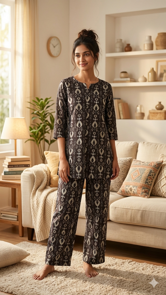 Midnight Ikat Cotton Pyjama