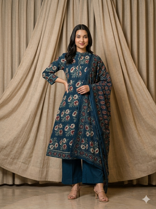 Emerald Floral Mul Cotton A-Line Salwar