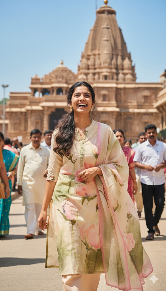 Beige Silk Cotton Salwar