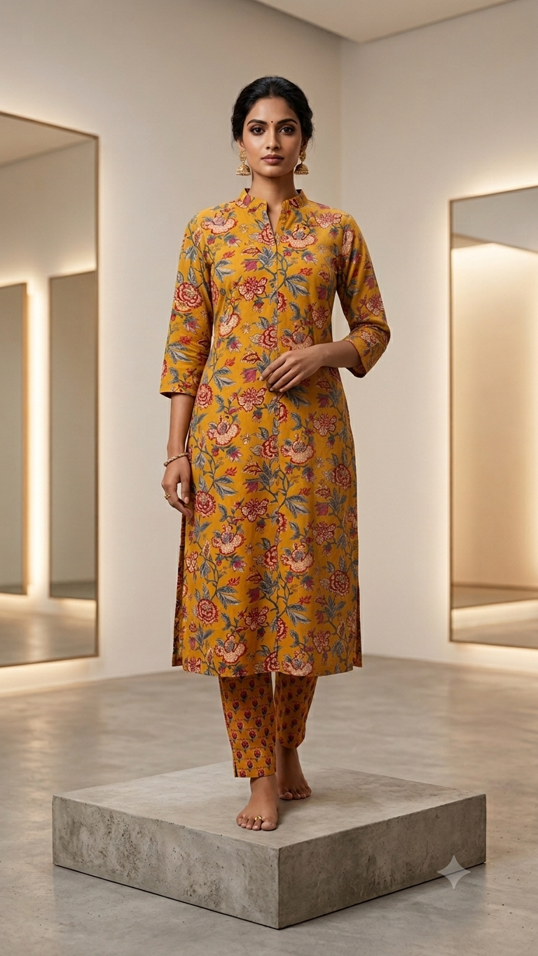 Golden Marigold Cotton Kurta Pant