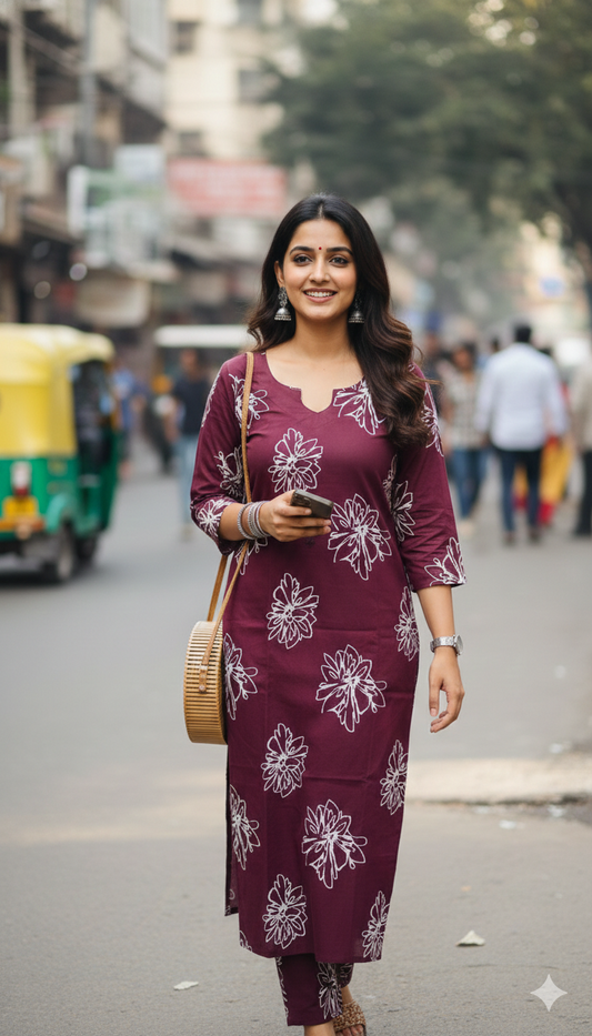 Wine Blossom Cotton Co-Ord