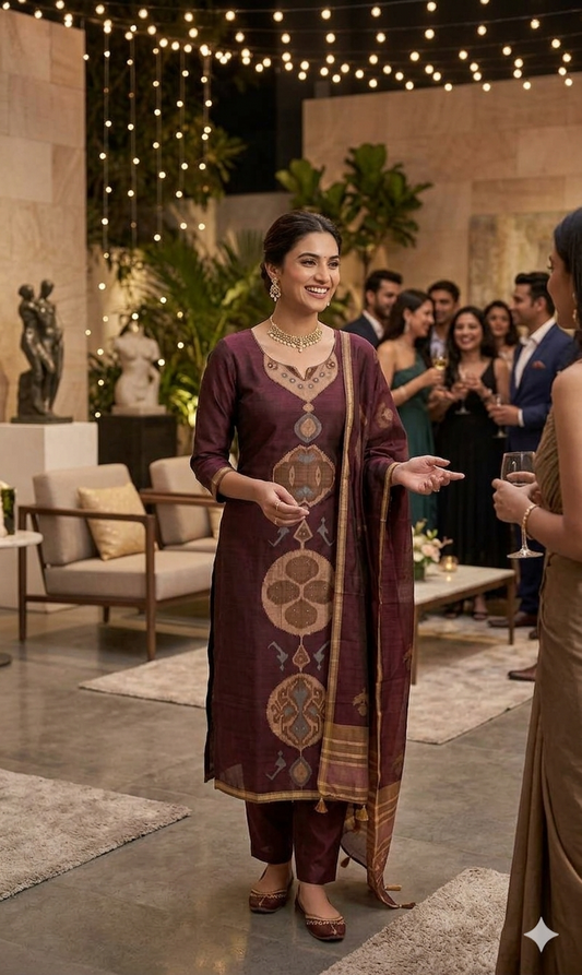 Regal Maroon Chanderi Silk Salwar
