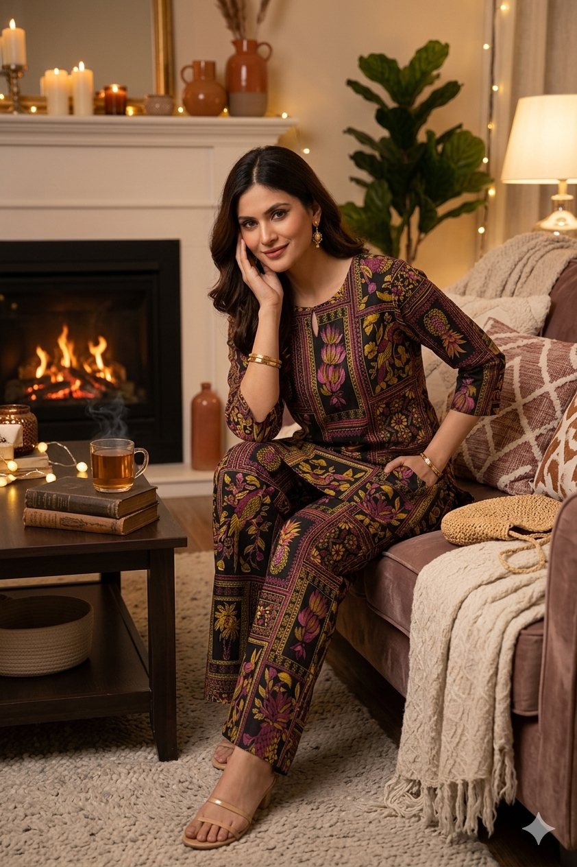 Black Yellow Floral Cotton Pyjama
