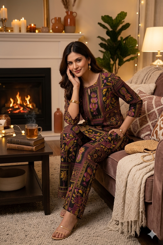 Black Yellow Floral Cotton Pyjama