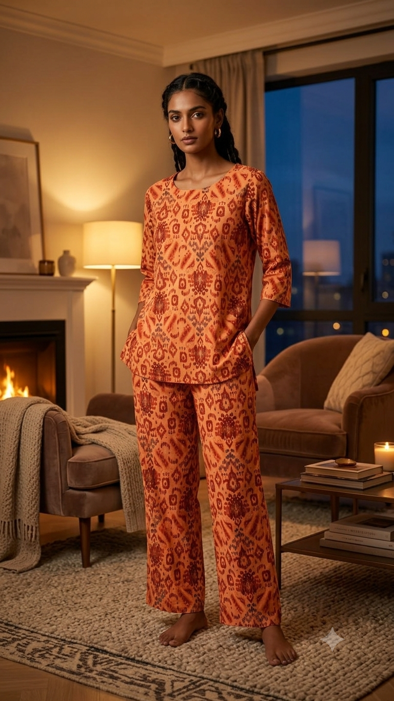 Rustic Terracotta Cotton Night Suit