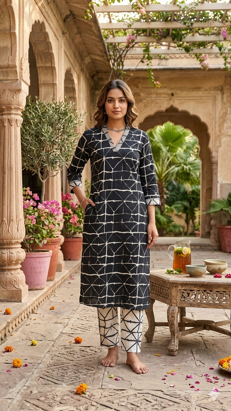 Midnight Mira Handblock Kurta Set
