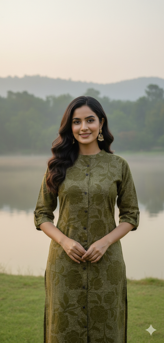 Earthy Moss Cotton Kurta Pant