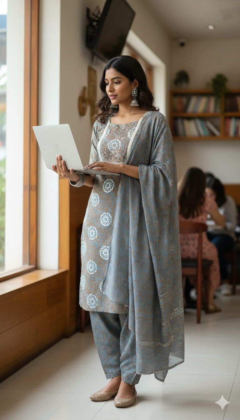 Grey Bandhini Cotton Salwar