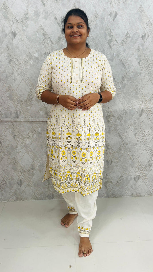 Beige Yellow Cotton Flex Set