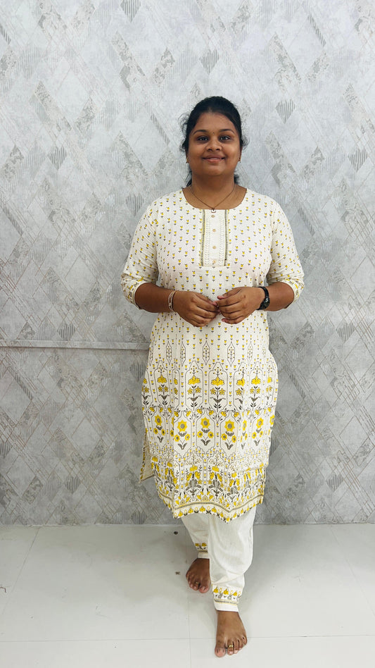 Beige Yellow Cotton Flex Set