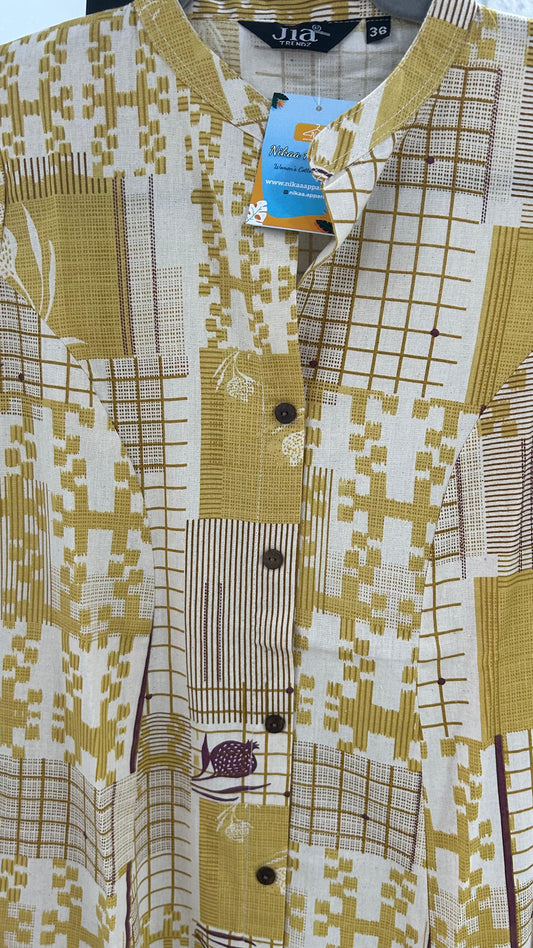 Yellow Abstract Cotton Flex Kurti