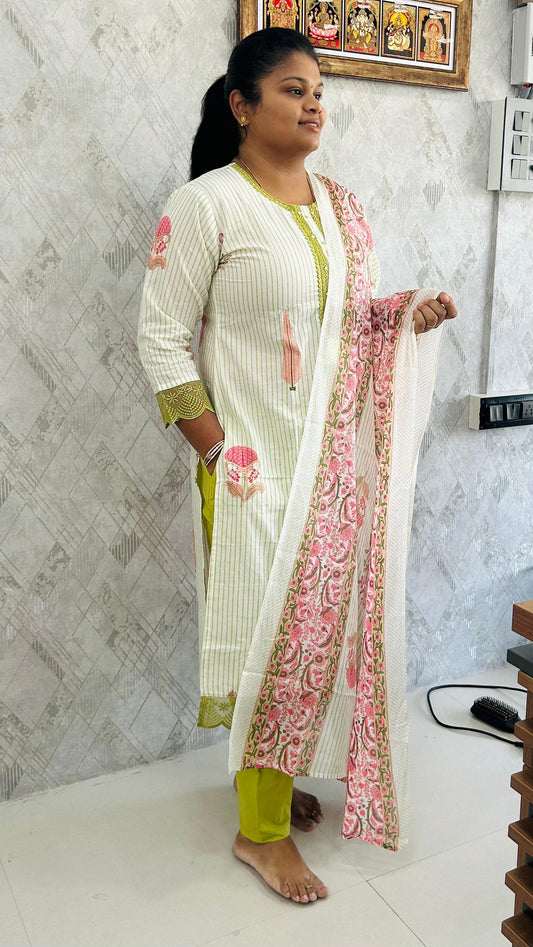 Off-White Green Mul cotton Salwar