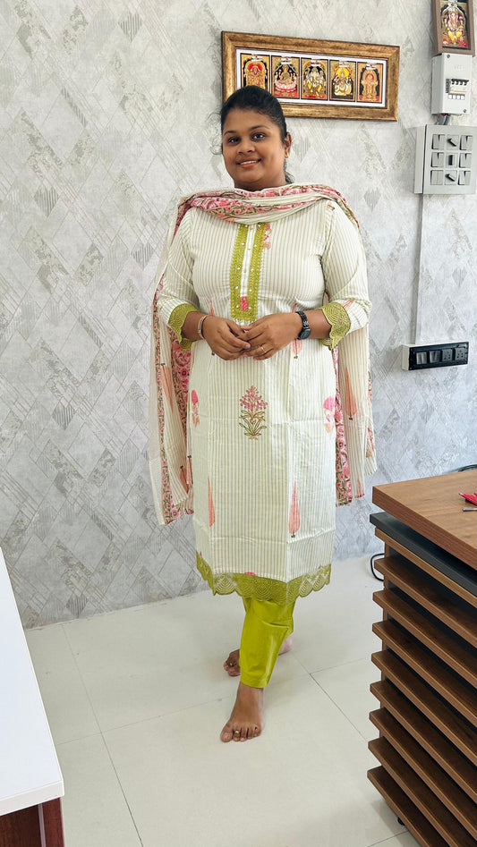 Off-White Green Mul cotton Salwar