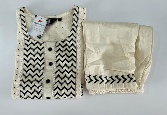 Beige Black Cotton Flex Kurta Pant