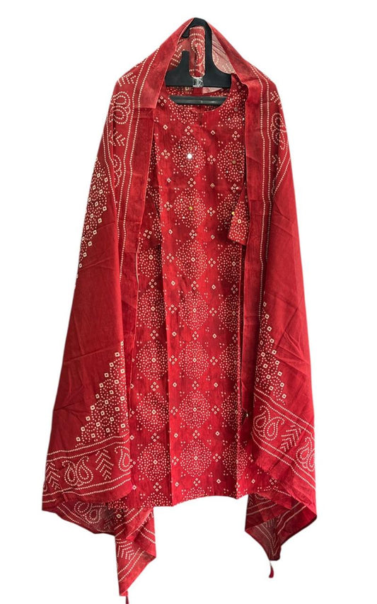 Red Bandhini Cotton Salwar