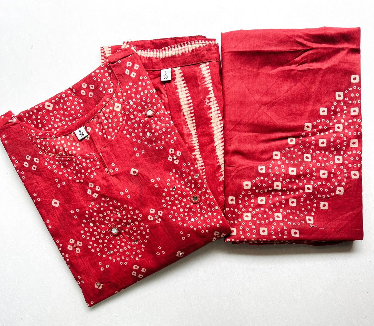 Red Bandhini Cotton Salwar