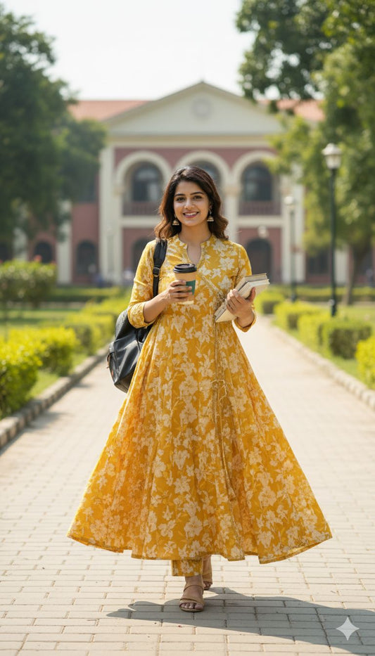 Yellow Floral Angrakha