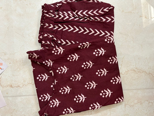 Maroon White Mul Mul Kurta Pant