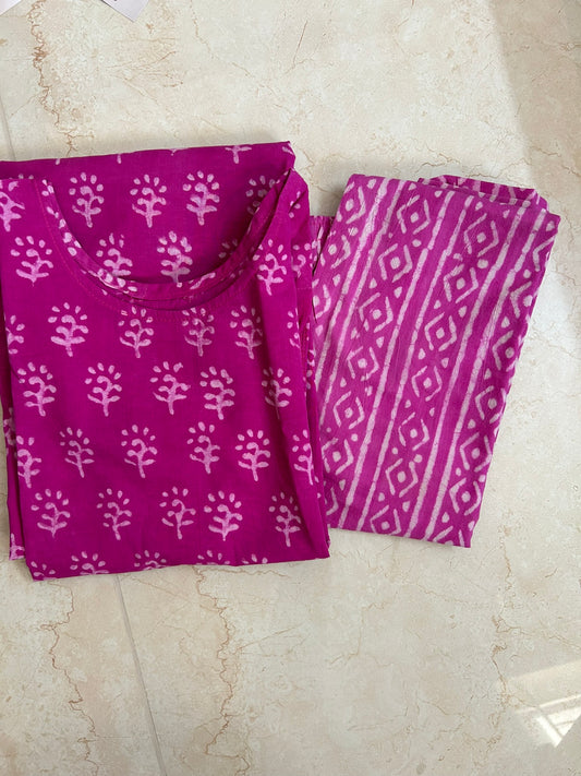 Rani Pink mul mul Kurta pant