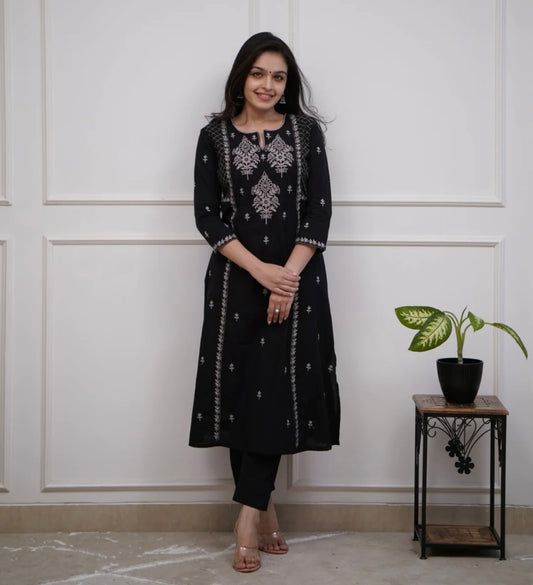 Black Thread Embroidery Kurta Pant