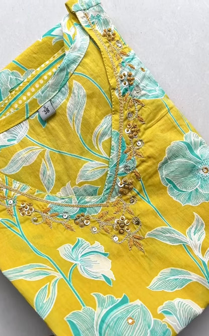 Yellow Teal Floral Cotton Salwar