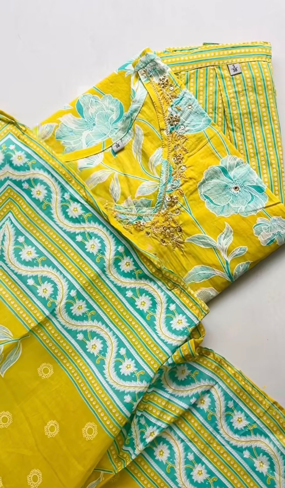 Yellow Teal Floral Cotton Salwar