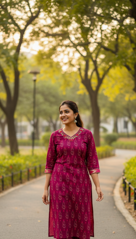 Cherry Pink Ikkat Kurta Pant
