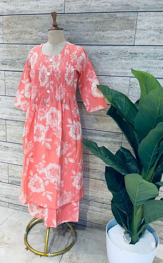 Peach Pink Pintuck Cotton Coords