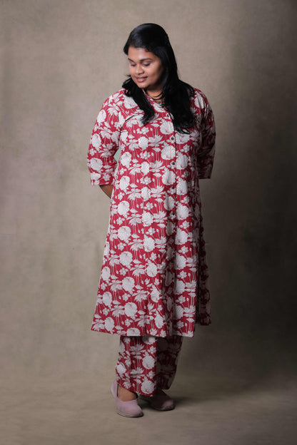 Red Floral aline Coords