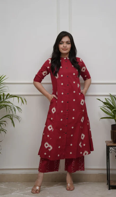 Red Cotton Palazzo Coords