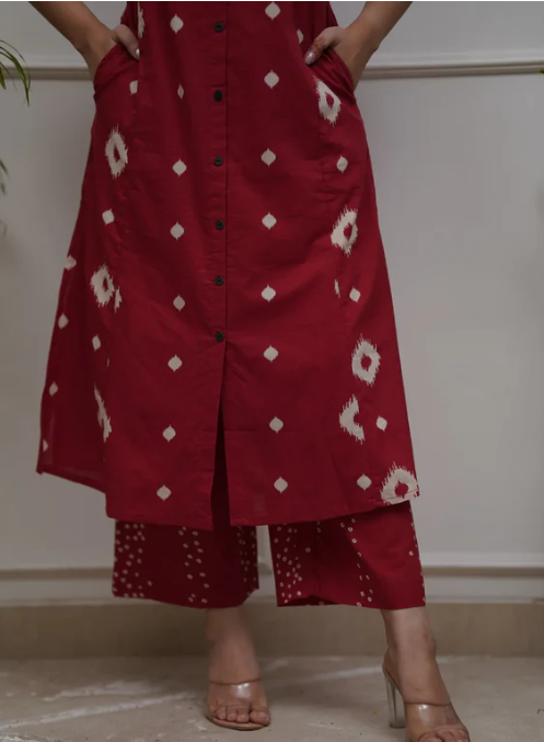 Red Cotton Palazzo Coords