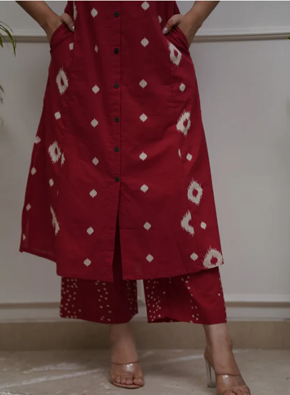 Red Cotton Palazzo Coords