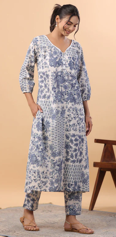 Sandal Indigo Geometric Kurta pant