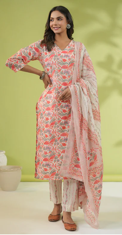 Beige Pink Cotton Salwar