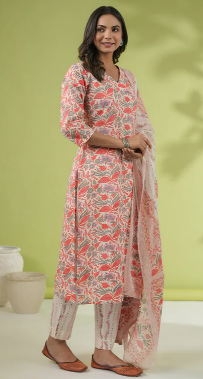 Beige Pink Cotton Salwar