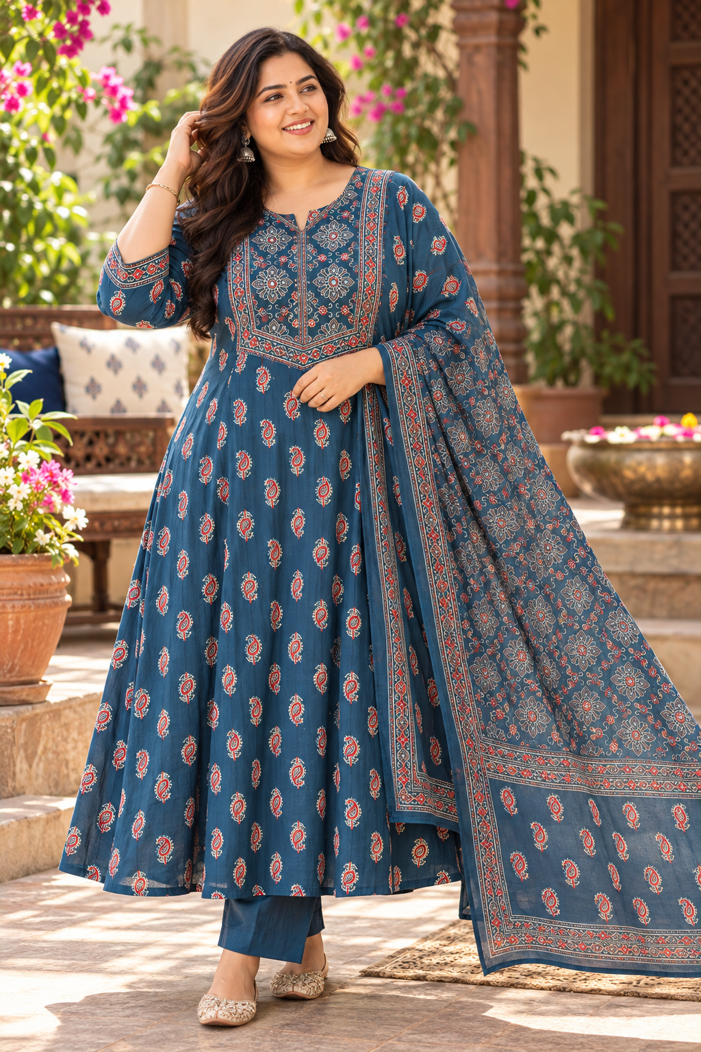 Teal Paisley Heritage – Cotton Anarkali Salwar
