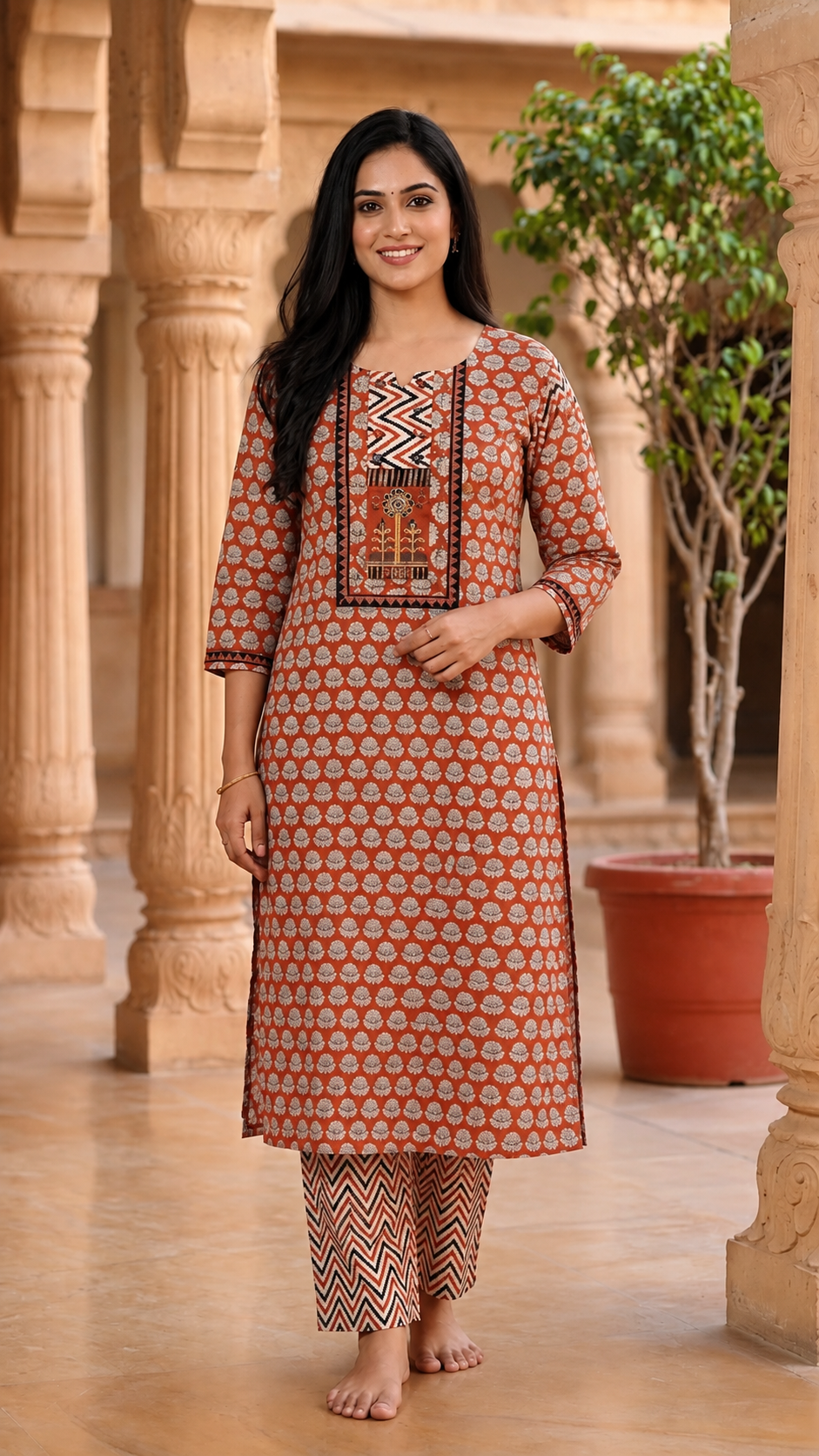 Terracotta Bloom Cotton Printed Kurta Pant Set