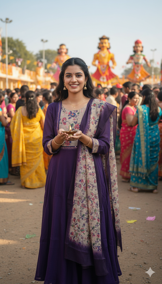 Purple Mul Chanderi Anarkali Salwar