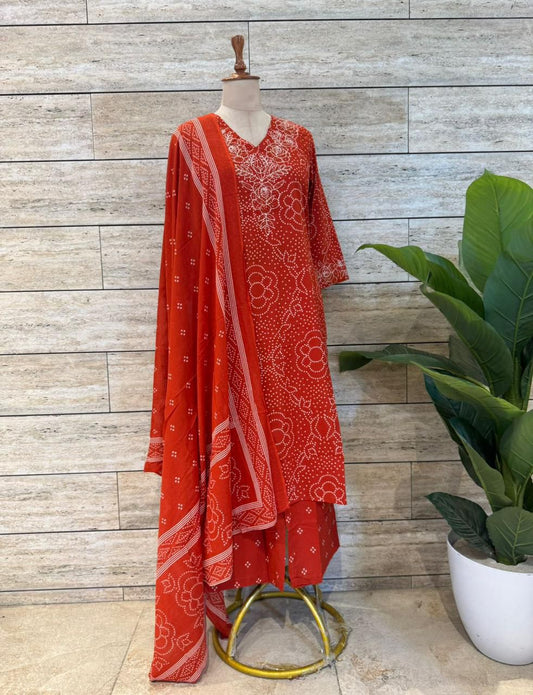 Orange Bandhini Cotton Salwar