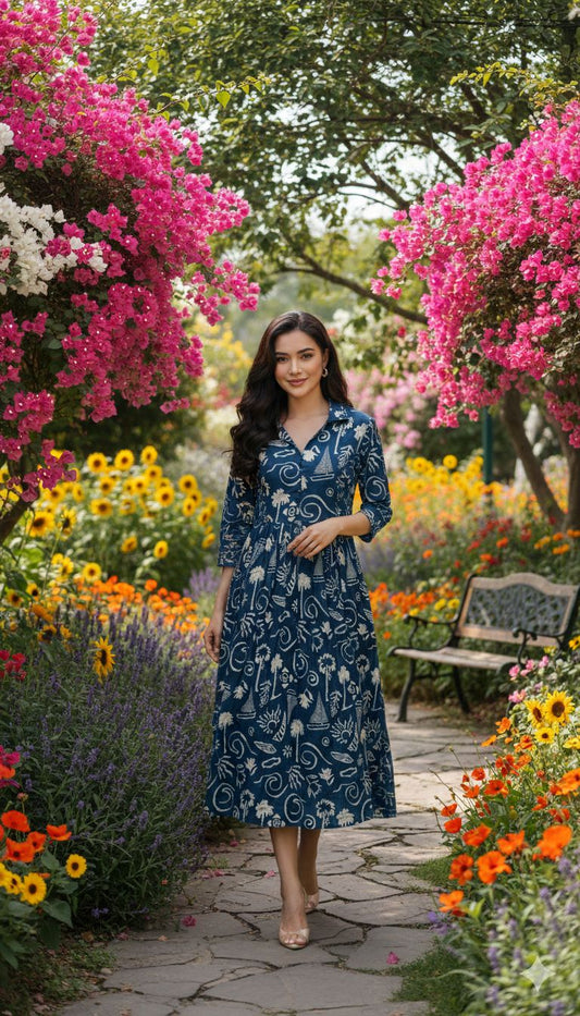 Indigo Abstract Cotton Maxi