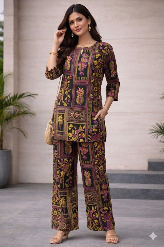 Black Yellow Floral Cotton Pyjama