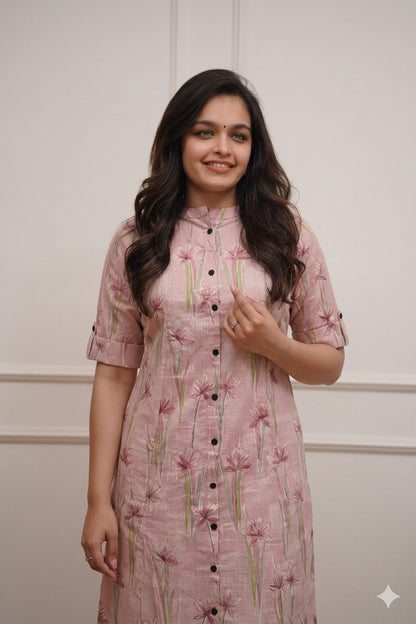 Blush Palm Cotton Kurta Pant Set