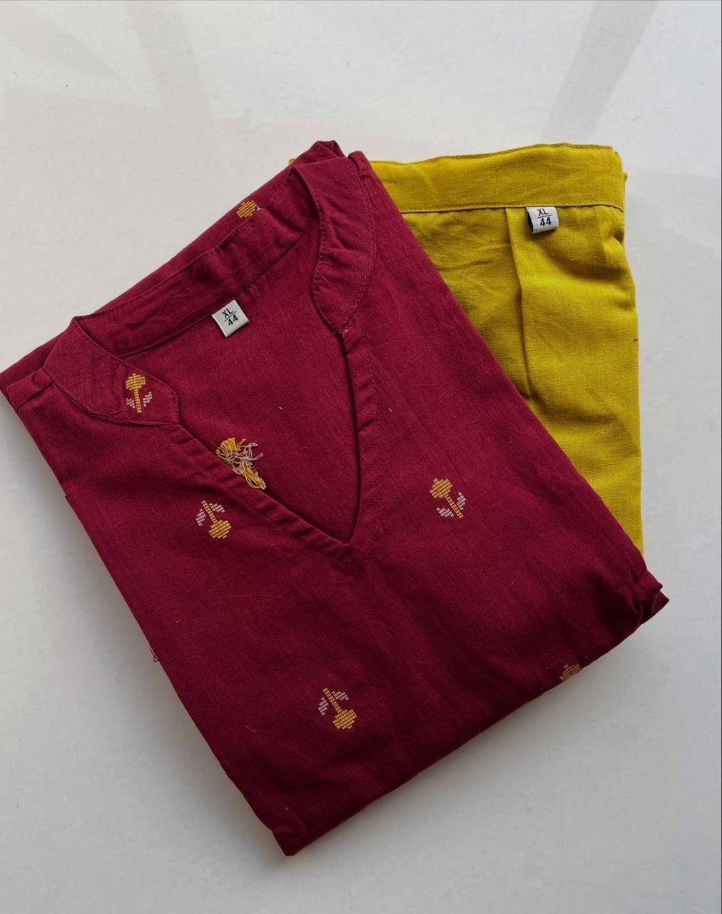Maroon Handloom A-Line Kurta Set