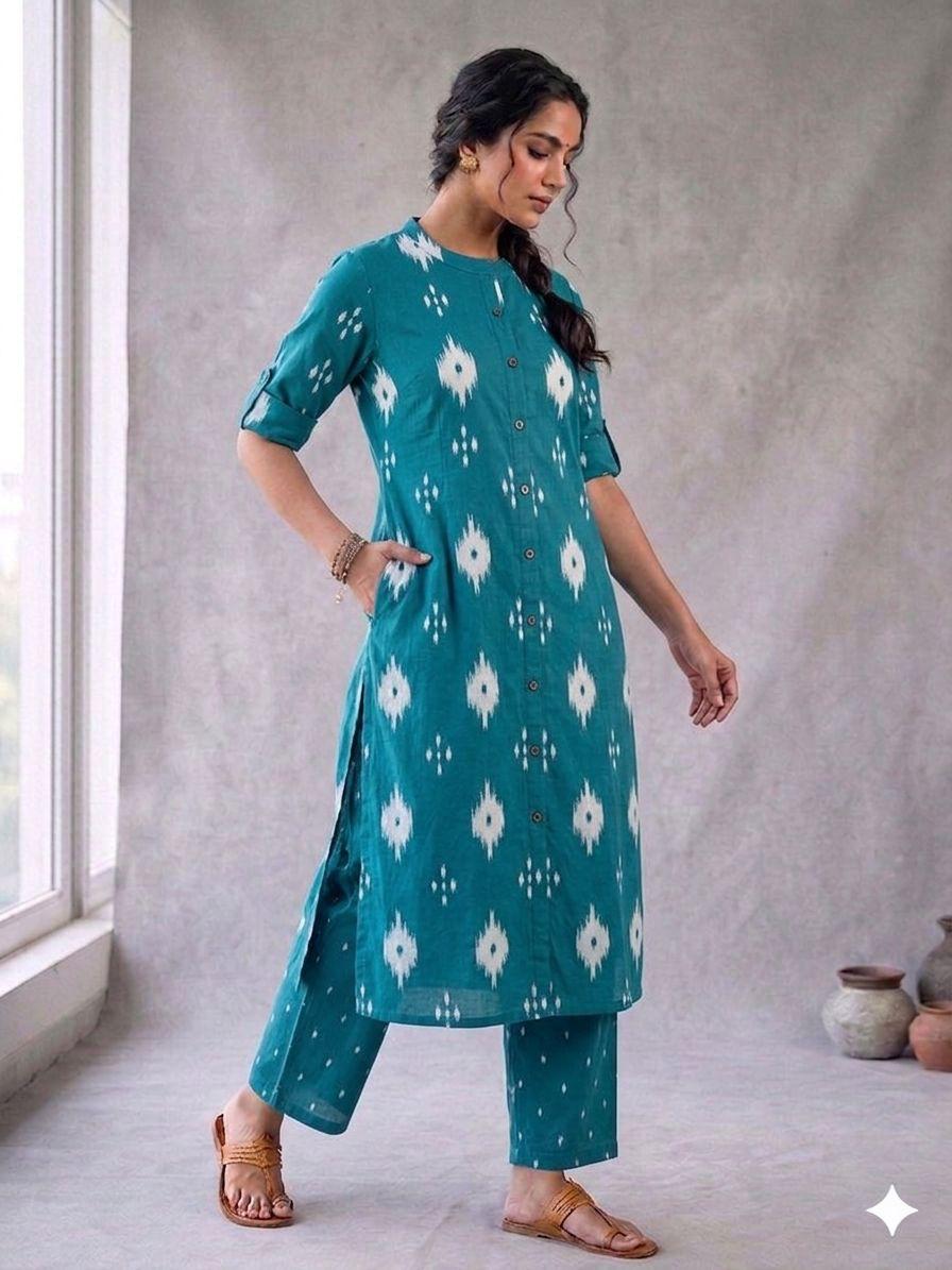 Teal Ikat Muse – Cotton A-Line Co-ords