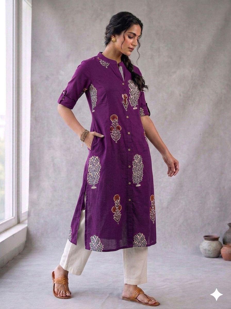 Amethyst Bloom Cotton Kurta