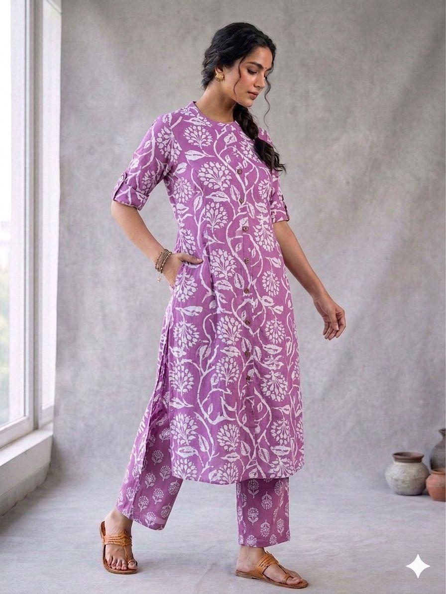 Lavender A-Line Kurta Pant Set