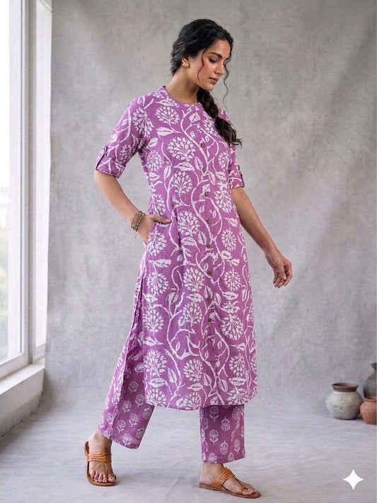 Lavender A-Line Kurta Pant Set
