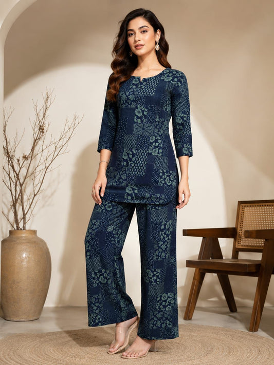 Indigo Abstract Cotton Night suit