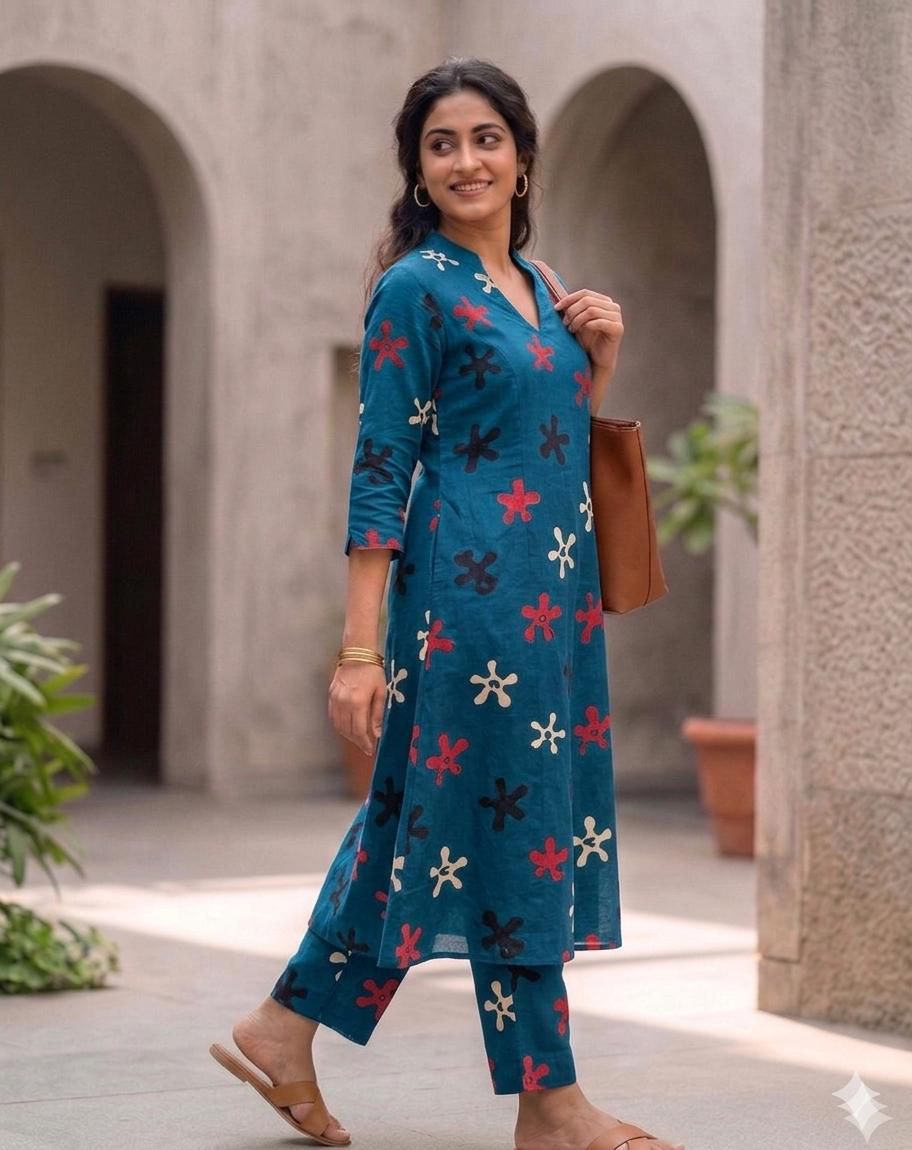 Teal Wildflower Cotton Flare Coords