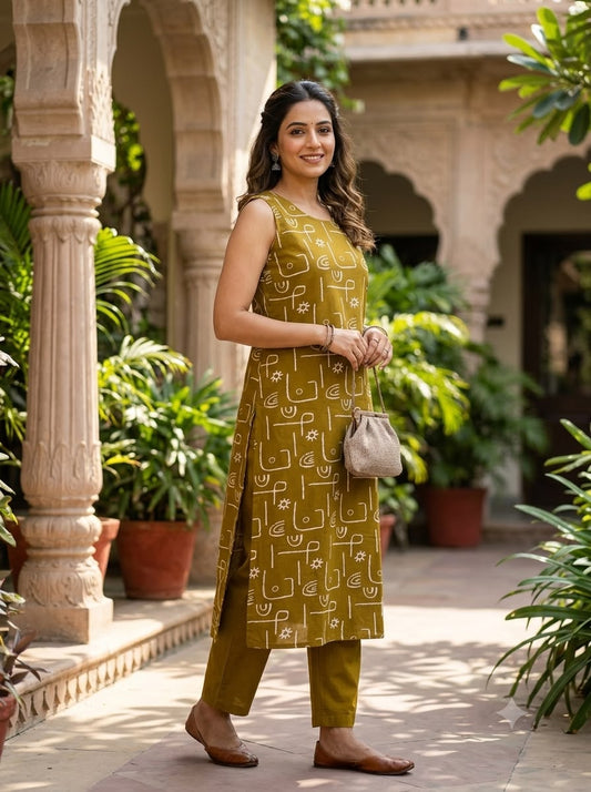 Olive Muse Cotton Lining Kurta Pant